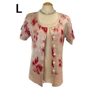 DONNA F Cardigan Sweater Top Size Large Button Up Short Sleeves